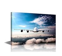 Aircraft Pictures Navy Blue Wall Decor Airplane Flying above The Clouds Wall Art Beautiful Sky Artwork 1 Panel Printed on Canvas Paintings for Home Framed Ready to Hang in Living Room(24"Wx36"H)