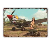 Aircraft Pin Up Girl Vintage Metal Sign Sexy Lady Air Force Wwii Fighter Planes Military Poster For Home Garden Bars Cafes Office Store Pubs Man Cave Decor Retro Metal Tin Sign 8X12 Inches