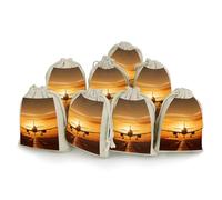 Aircraft Plane at Sunset 8 PCS Muslin Bags with Drawstring Sachet Bags Empty Small Cotton Drawstring Bag Muslin Reusable & Washable Cotton Bag for Herb Spice Candy Soap Jewelry Wedding Gift Pouches