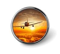 Aircraft Plane at Sunset Badges Decorative, Durable Aluminum Alloy Round Badge, Lightweight Button Brooch for Shirts, Jackets, Hats, Uniforms 1"