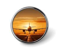 Aircraft Plane at Sunset Badges Decorative, Durable Aluminum Alloy Round Badge, Lightweight Button Brooch for Shirts, Jackets, Hats, Uniforms 1"