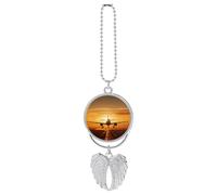 Aircraft Plane at Sunset Car Pendant, Rear View Mirror Hanging Ornament, Auto Decor for Rearview Mirror, Keychain Silver-Style