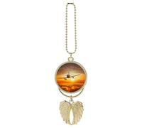 Aircraft Plane at Sunset Car Pendant, Rear View Mirror Hanging Ornament, Auto Decor for Rearview Mirror, Keychain Golden-Style
