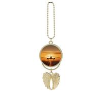 Aircraft Plane at Sunset Car Pendant, Rear View Mirror Hanging Ornament, Auto Decor for Rearview Mirror, Keychain Golden-Style