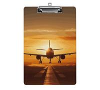 Aircraft Plane at Sunset Clipboard for Office, Home, Acrylic A4 Clipboard with Stainless Steel Hanging Holes, Durable Clipboards for Notes, Exams, Sheet Music 12.5" X 8.5"