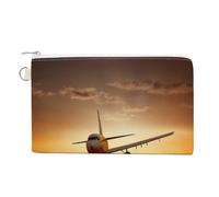 Aircraft Plane at Sunset Coin Purses with Zipper, Personalized Zero Wallet for Shopping, Small Makeup Pouches Bag for Travel, Card Organizer Case, Portable Canvas Change Purses