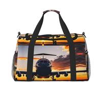 Aircraft Plane at Sunset Hand Travel Bag - Large Reusable Shopping Tote Bag, Perfect for Outdoor Activities, Sports, Camping & Groceries, Black, One Size