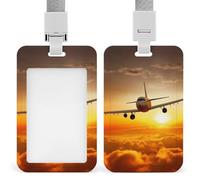 Aircraft Plane at Sunset Id Badge Holder,Name Tag Holder with Detachable Lanyard,Waterproof Design Id Card Holder for Office, Workplace