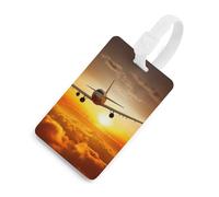 Aircraft Plane at Sunset Luggage Tag for Travel, TPU Baggage Tags with Information Card, Personalized Suitcase Tags for Flying, Multifunctional Bag Tags for Business, Gift White