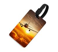 Aircraft Plane at Sunset Luggage Tag for Travel, TPU Baggage Tags with Information Card, Personalized Suitcase Tags for Flying, Multifunctional Bag Tags for Business, Gift Black