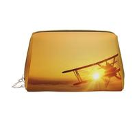 Aircraft Plane at Sunset Makeup Bag for Travel, Leather Cosmetic Bag Portable Toiletry Bags Cosmetic Cases for Women Men