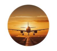 Aircraft Plane at Sunset Mouse Pad with Anti-fray Stitching, Waterproof Gaming Mouse Mat for Men Women Non-Slip Rubber Base Round Computer Mousepad for Office Desk Accessories 8in