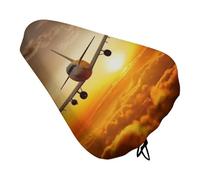 Aircraft Plane at Sunset Padded Bike Seat Cushion with Drawstring Soft Comfort Waterproof Bicycle Seat Cover, Wide Saddle Protection Covers Protector for Men Women for Exercise Mountain Road Bikes