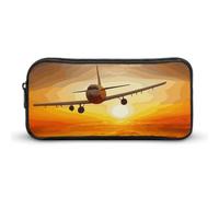 Aircraft Plane at Sunset Pencil Case Large Capacity, Minimalist Pencil Pouch, Lightweight & Durable Small Storage Bag for Office Supplies Organizer