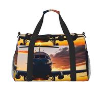 Aircraft Plane at Sunset Print Functional Travel Tote Ample Space Travel Bag Foldable Carry On Tote for Weekender