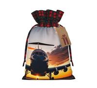 Aircraft Plane At Sunset Print Gift Drawstring Reusable Pouches For Holiday Birthday Wedding Party Favors Bags