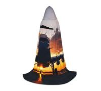 Aircraft Plane at Sunset Print Hooded Robe Adult Wizard Robes Monk Priest Cloak Halloween Cosplay Knight Hood Cape, Black, Large