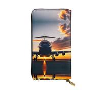 Aircraft Plane at Sunset Print Leather Long Clutch Wallet â€“ Fashionable Personalized Wallet, Multiple Card Slots, Gift Ready, Black, One Size