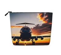 Aircraft Plane At Sunset Print Makeup Bag for Women Large-Capacity Travel Toiletry Organizer Pouch Eco-Friendly