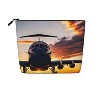 Aircraft Plane At Sunset Print Portable Makeup Bag for Women Large-Capacity Travel Toiletry Organizer Pouch