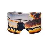 Aircraft Plane at Sunset Print Sleep Eye and Ear Muffs Mask - Adjustable Yoga Travel Headband, Keep Warm Shading Comfortable Aid