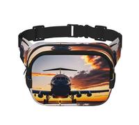Aircraft Plane at Sunset Print Square Waist Purse Double Layer Fanny BagTrendy Travel Waist Bag for Men and Women, Black, One Size