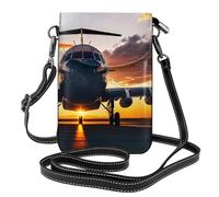 Aircraft Plane At Sunset Print Women'S Small Cell Phone Purse, Adjustable Strap Phone Purse, Handbag For Daily Use