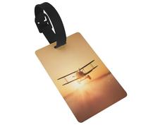 Aircraft Plane at Sunset Secure Luggage Tags Labels â€ PVC Suitcase Baggage Tags, Luggage Identifier, Travel Luggage Tag with Name Id Card for Suitcases