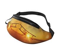Aircraft Plane at Sunset Waist Bag Bumbags for Men Women, Print Polyester Waist Pack for Travel Walking Sport with Adjustable Strap
