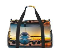 Aircraft Plane at Sunsets Hand Travel Bag - Large Reusable Shopping Tote Bag, Perfect for Outdoor Activities, Sports, Camping & Groceries, Black, One Size
