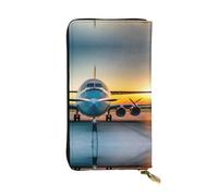Aircraft Plane at Sunsets Print Leather Long Clutch Wallet â€“ Fashionable Personalized Wallet, Multiple Card Slots, Gift Ready, Black, One Size