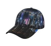Aircraft Printing Hat for Men and Women Sun Cap, Hip Hop Cap Baseball Cap Flat Bill Brim Hat, Aerial Night of View Hong Kong2, One Size