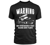 Aircraft Spotting Gift - Warning May Spontaneously Start Talking About Planes T Shirt, Small - Mens, Black