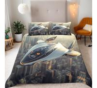 Aircraft Super King Duvet Cover Set 3D Printed Future Technology Bedding Set Ultra Soft Microfiber Quilt Cover 220x260 cm for Double Bed with 2 Pillowcases with Zipper f-648