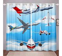 Aircraft Windows Drapes Set Cartoon Aircraft Curtains for Bedroom Living Room for Kids Boys Girls Airplane Print Curtains Aircraft Flying Room Decoration,W46*L54