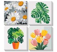 AIRDEA 4 Pack Bold Botanicals Paint by Numbers for Adults Beginners with Wooden Frame, Painting by Numbers for Beginners, Simple DIY Painting Acrylic Oil Canvas Kit 8x8 inch