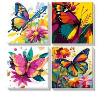 AIRDEA 4 Pack Butterfly Bloom Paint by Numbers for Adults Beginners with Wooden Frame, Painting by Numbers for Beginners, Simple DIY Painting Acrylic Oil Canvas Kit 8x8 inch
