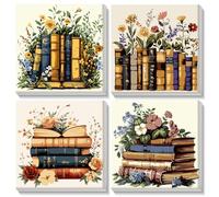 AIRDEA 4 Pack Floral Library Paint by Numbers for Adults Beginners with Wooden Frame, Painting by Numbers for Beginners, Simple DIY Painting Acrylic Oil Canvas Kit 8x8 inch