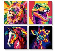 AIRDEA 4 Pack Pop Neon Animal Paint by Numbers for Adults Beginners with Wooden Frame, Painting by Numbers for Beginners, Simple DIY Painting Acrylic Oil Canvas Kit 8x8 inch