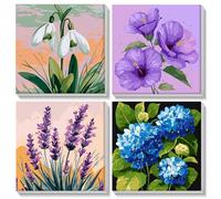 AIRDEA 4 Pack Whispers of Bloom Paint by Numbers for Adults Beginners with Wooden Frame, Painting by Numbers for Beginners, Simple DIY Painting Acrylic Oil Canvas Kit 8x8 inch