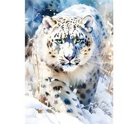 AIRDEA 5D Snow Leopard Diamond Art Painting Kits, Leopard Animal DIY Full Drill Crystal Rhinestone Painting Art Kits, Embroidery Painting Art Picture Crafts for Home Wall Decor 30x40cm