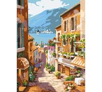 AIRDEA Coastal Town Paint by Numbers for Adults, Seaside Painting by Numbers for Adults, DIY Acrylic Pigment Drawing Paintwork Arts and Crafts Painting Kit for Home Wall Decor 12x16 inch (No Frame)