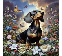 AIRDEA Dachshund Diamond Art Kits Adults, 5D DIY Flower Garden Diamond Painting Kit, Full Drill Gem Arts and Crafts for Adults for Home Wall Decor 30x30 cm