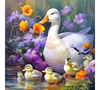 AIRDEA Diamond Art Painting Kit for Adults - 5D Duck and Flowers by Numbers - Round Full DIY Gems With Ducklings - Animals Theme 12x12inch