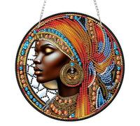 AIRDEA DIY African Queen Diamond Art Ornament Kit for Adults, Double-Sided Stained Glass Diamond Painting Hanging Kit, DIY Acrylic Special Shaped Drills Hanging Suncatcher