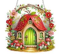 AIRDEA DIY Apple House Diamond Art Ornament Kit for Adults, Double-Sided Flowers Mushrooms Diamond Painting Hanging Kit, DIY Acrylic Special Shaped Drills Hanging Suncatcher