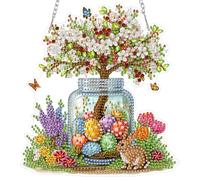 AIRDEA DIY Blossom Tree Jar Diamond Art Ornament Kit for Adults, Double-Sided Bunny Flowers Diamond Painting Hanging Kit, DIY Acrylic Special Shaped Drills Hanging Suncatcher