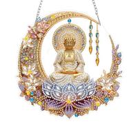 AIRDEA DIY Buddha Statue Diamond Art Ornament Kit for Adults, Double-Sided Lotus Flower Diamond Painting Hanging Kit, DIY Acrylic Special Shaped Drills Hanging Suncatcher 8x8 inch