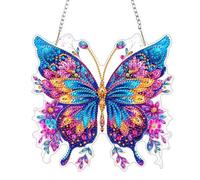 AIRDEA DIY Butterfly Diamond Art Ornament Kit for Adults, Double-Sided Glitter Flowers Diamond Painting Hanging Kit, DIY Acrylic Special Shaped Drills Hanging Suncatcher 8x8 inch