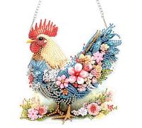 AIRDEA DIY Chicken Flowers Diamond Art Ornament Kit for Adults, Double-Sided Sceney Diamond Painting Hanging Kit, DIY Acrylic Special Shaped Drills Hanging Suncatcher for Garden Door Decor 8x7 inch